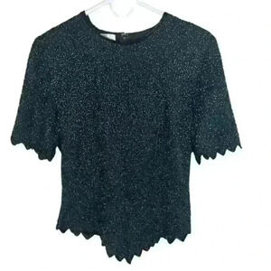 𝅺VINTAGE Laurence Kazar Silk Beaded‎ Blouse Top Sequins 1980s Medium
